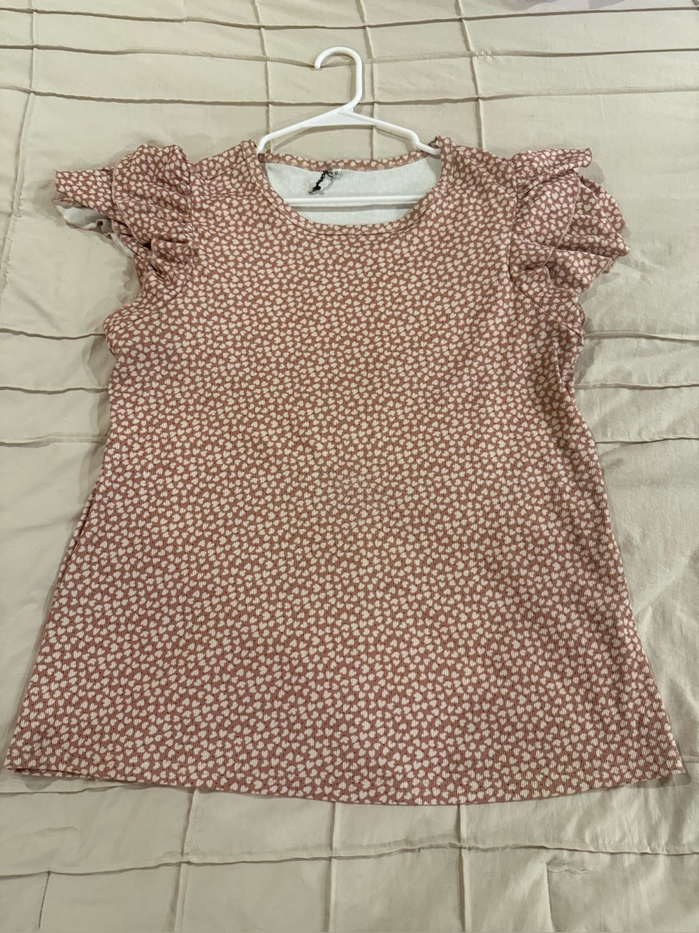 Pink Heart Print Ruffle Sleeve Top - Size L/XL